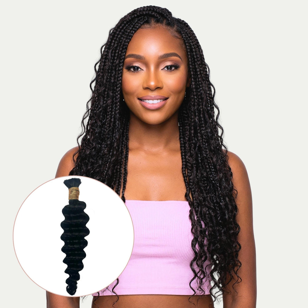 Jet Black Deep Wave Bulk 100% Human Braiding Hair