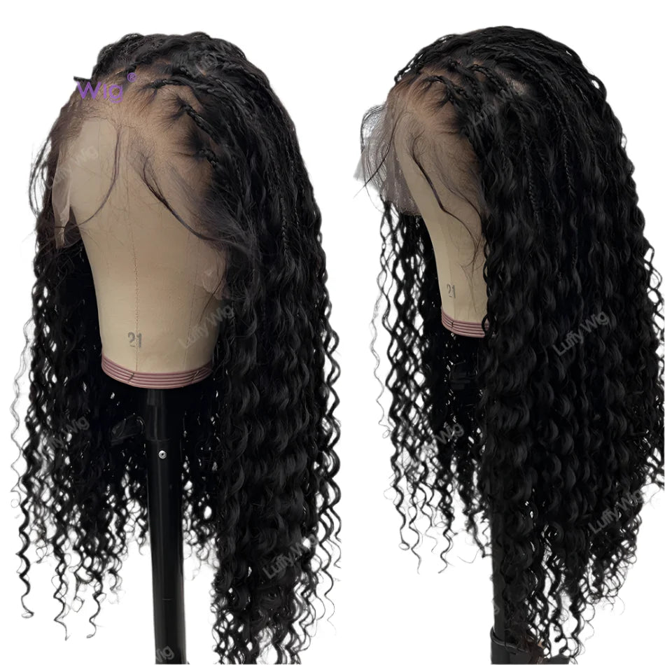 Pre-Braided HD Full Lace Wig | Brazilian Remy Hair | Boho Box Braids | 250% Density | Transparent Lace