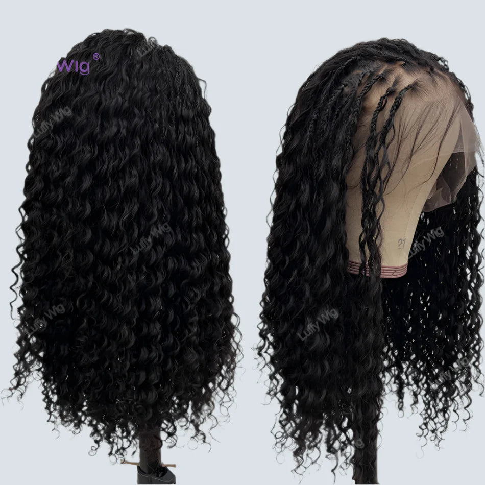 Pre-Braided HD Full Lace Wig | Brazilian Remy Hair | Boho Box Braids | 250% Density | Transparent Lace