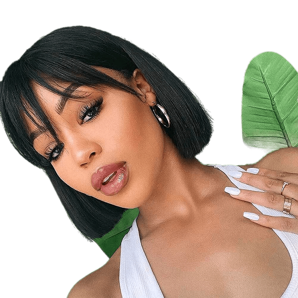 Human Hair Short Bob Wigs with Bangs