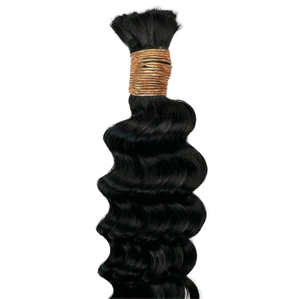 Jet Black Deep Wave Bulk 100% Human Braiding Hair