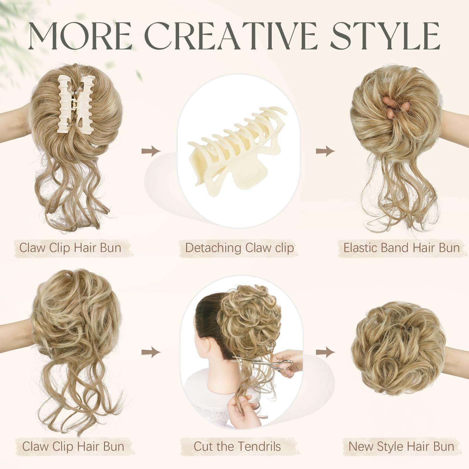 SOFEIYAN Synthetic Messy Bun Hair Piece Claw Clip Wavy Curly Extension