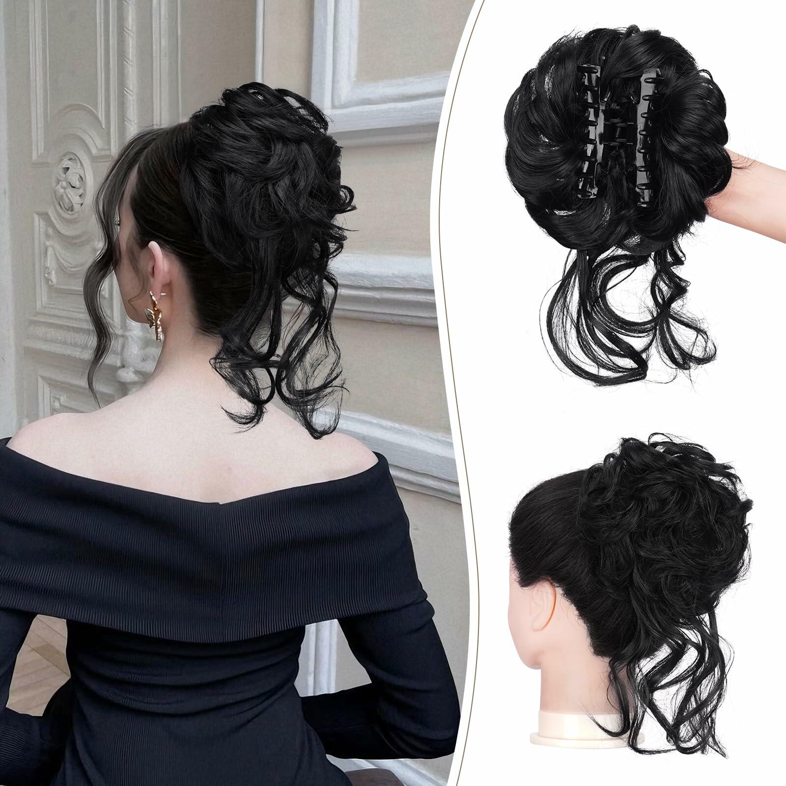 SOFEIYAN Synthetic Messy Bun Hair Piece Claw Clip Wavy Curly Extension