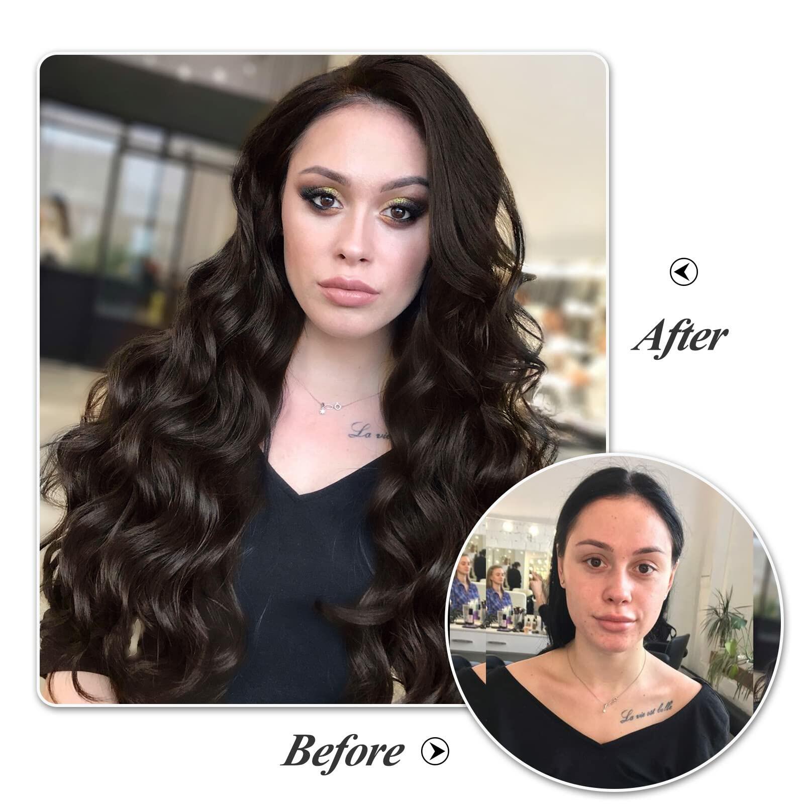 BHF 20in Wavy Clip In Synthetic Hair Extensions Full Head 6pcs Dark Brown